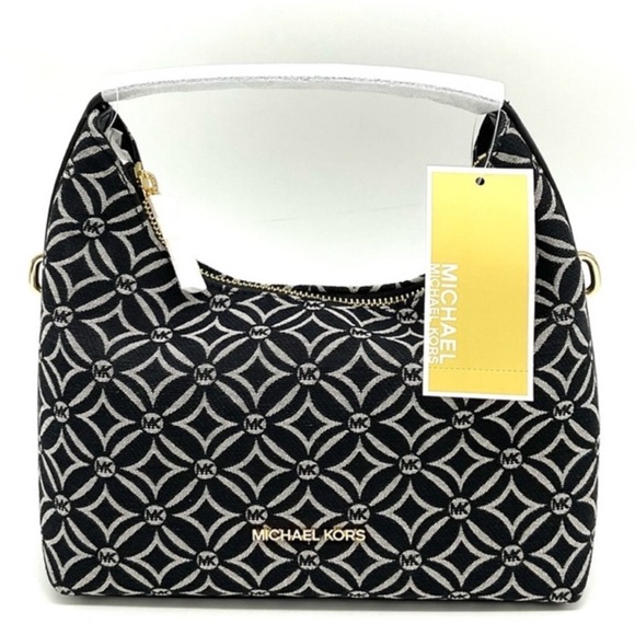 Michael Kors Ember Small Logo Jacquard Messenger Bag Black - Picture 1 of 11